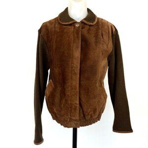 The Petite Idea genuine Suede Leather Sweater Jacket Chartwell Brown Size Large